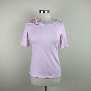 Talbots Solid Light Blush Pink Bow Short Sleeve Top Women XS Extra Small